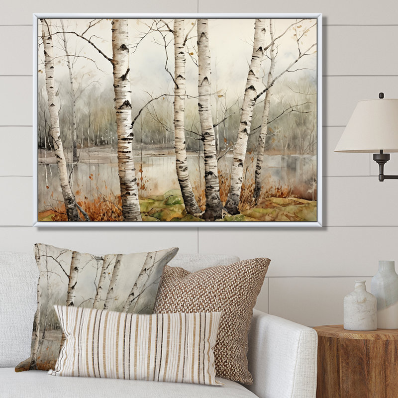 Beauté beige bouleau argenté, Gold Floater Framed, 16" H x 32" W