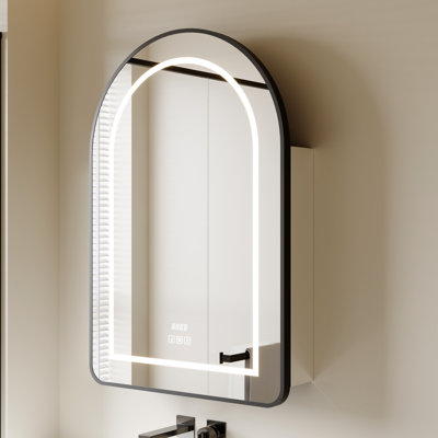 Chord 24" x 36" Arched LED Bathroom Mirror with Matte Black Aluminum Frame - Smart Anti-Fog Mirror with 3 Chord Temperatures (3000K-6000K), Removable Side Mirror & Dual Mount Options