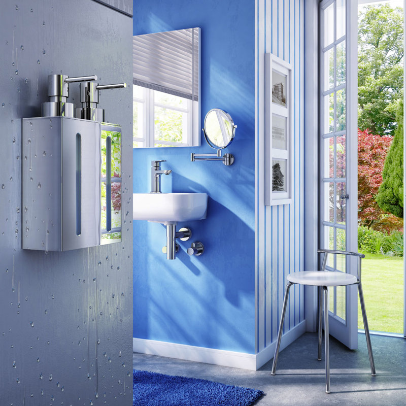 Wall-mounted double shower dispenser for soap, shampoo or conditioner