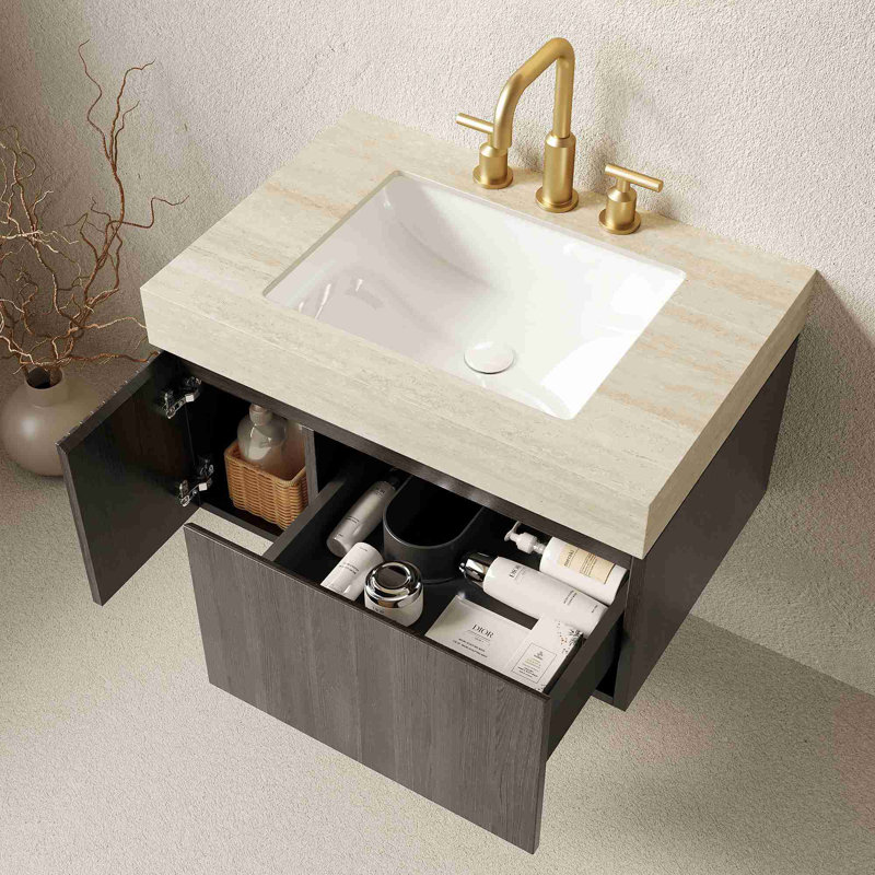 Meuble-lavabo mural, 30", Espresso, Beige