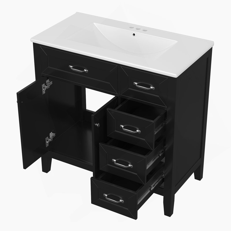 Ensemble de meuble-lavabo 36 po avec lavabo, armoire de salle de bain noire avec tiroirs, structure solide et panneau de fibres à densité moyenne