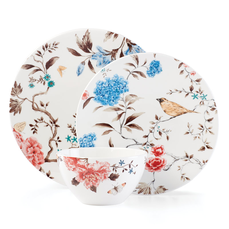 Floral Porcelain 12-Piece Dinnerware Set, Service for 4