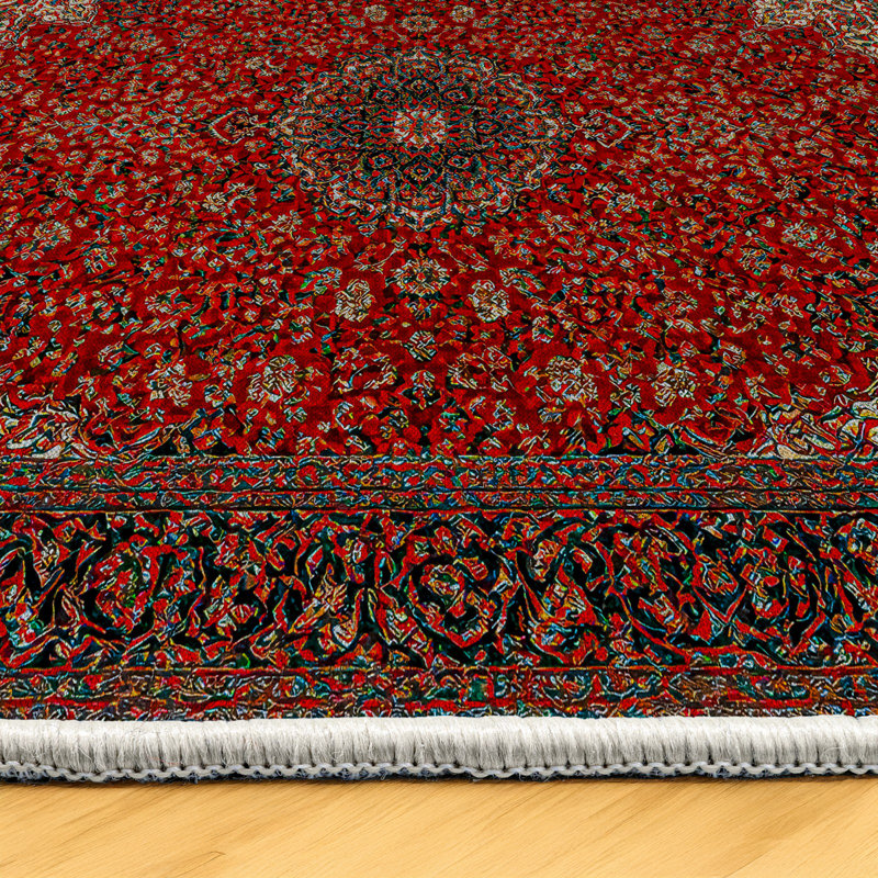 Guria Red Oriental Vintage Look Machine Printed Cotton Chenille Area Rug, Runner 3'4" x 14'10"