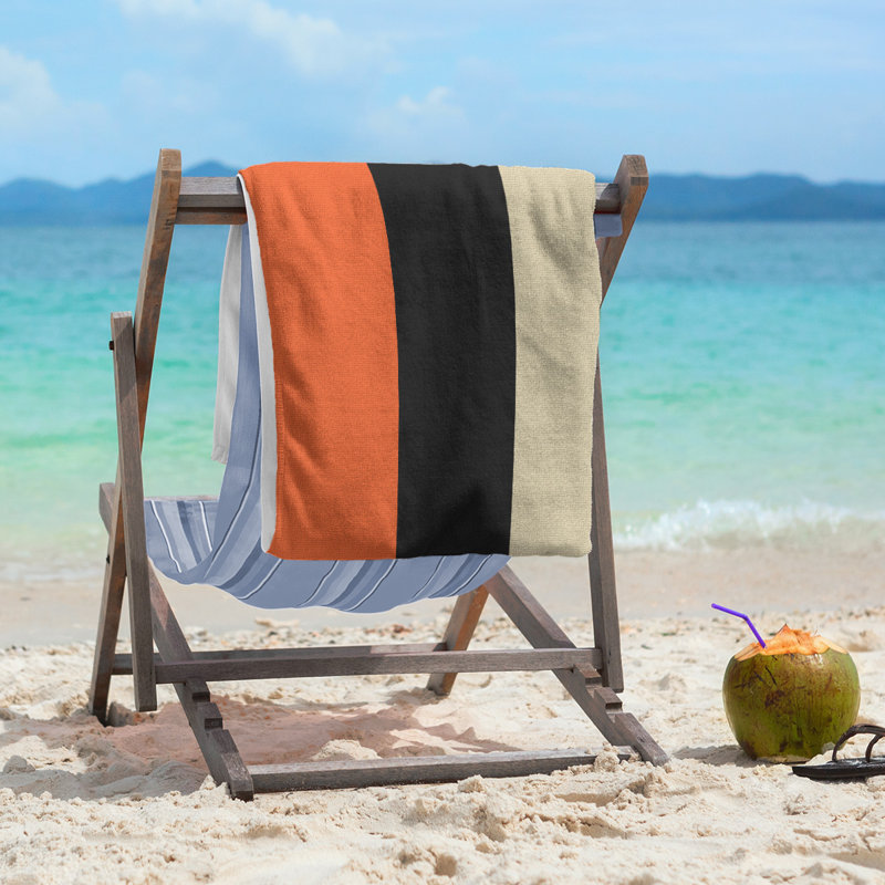 Beach Towel, Orange/Black/Cream, Microfiber