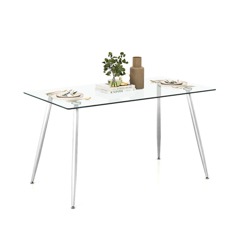 Annesley Glass Top Metal Base Dining Table, Silver