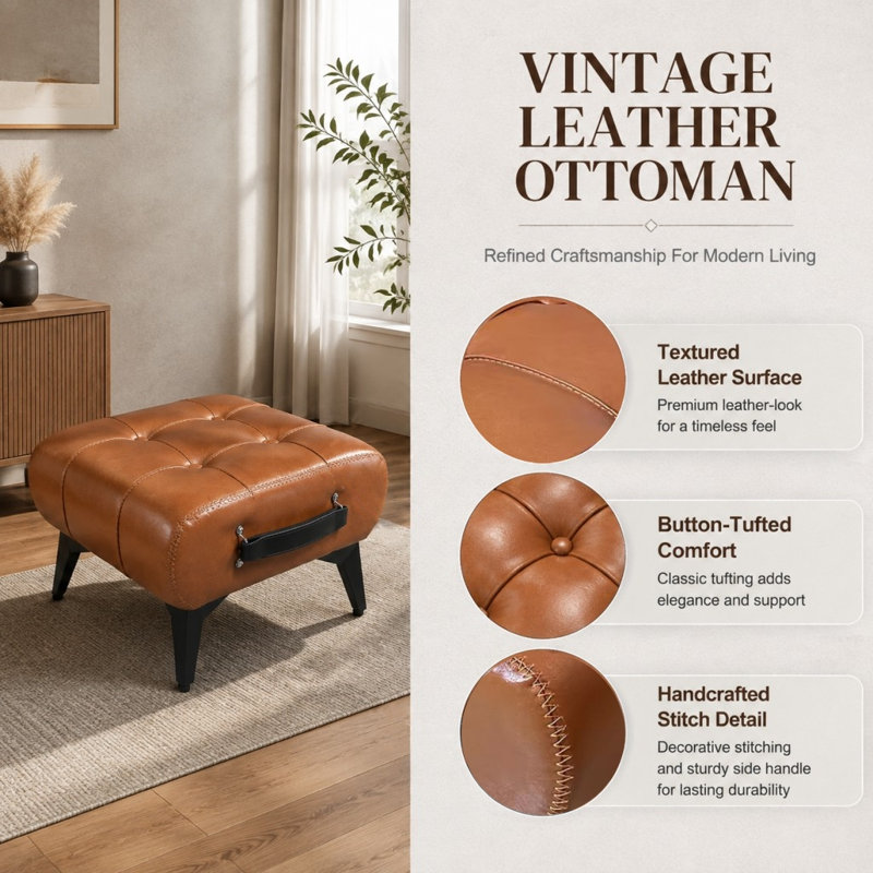 Tabouret en cuir de haute qualité, Brun