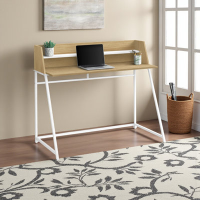 Edouard Small Hutch Natural Finish Computer Desk With Metal Leg, 38.96" H X 47.07" W X 23.59" D