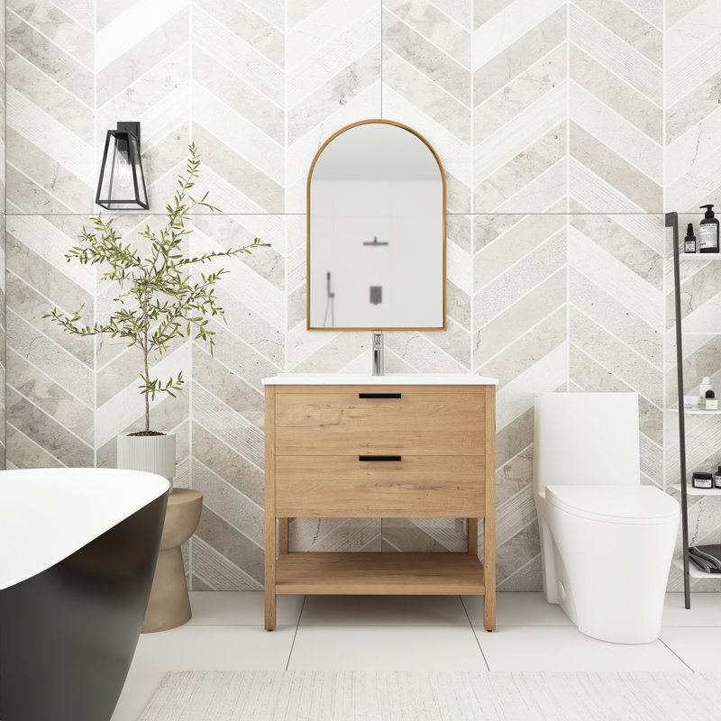 Meuble-lavabo sur pied simple avec plateau en céramique Zoiya