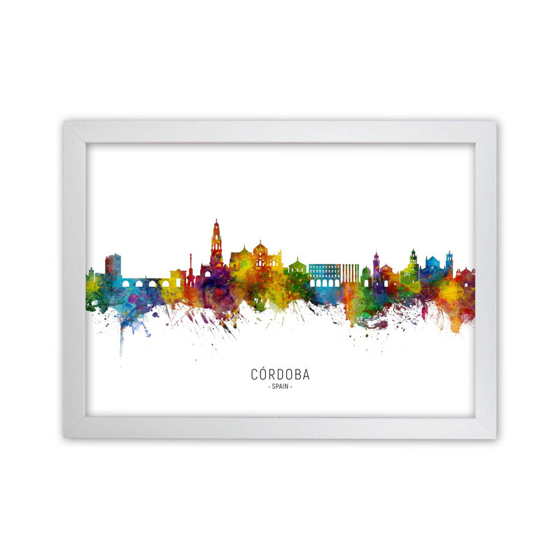 Cordoba Spain Skyline by Michael Tompsett - Print, 25cm H x 34cm W x 3cm D, White Framed