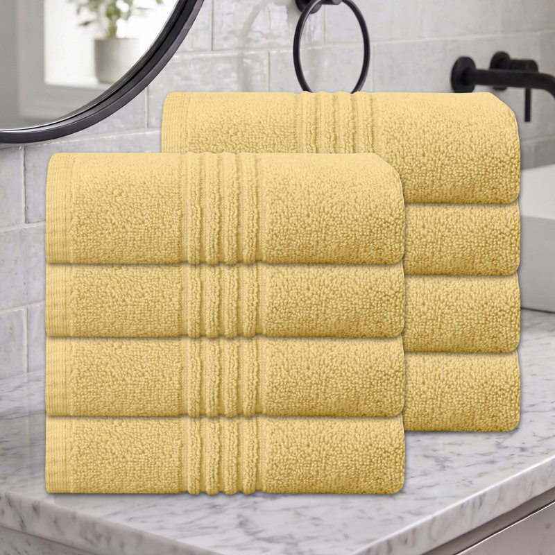 Ensemble de serviettes de salle de bain 100% coton 100% coton zéro torsion Robbs Home Weavers 500GSM, 16 po x 24 po (8) (8 serviettes à main), jaune