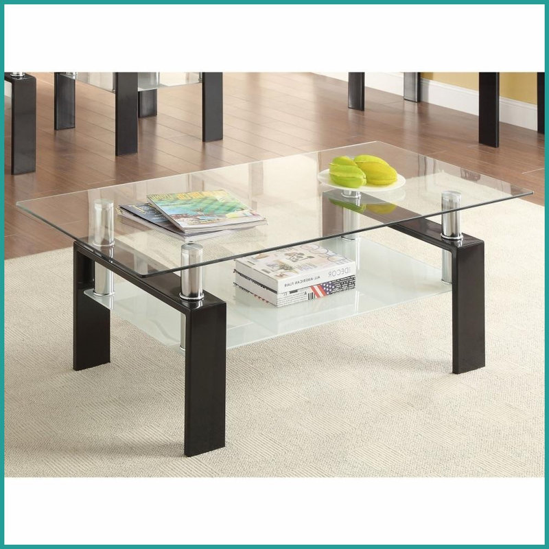 Table basse Moriah avec plateau en verre noir et 1 tablette