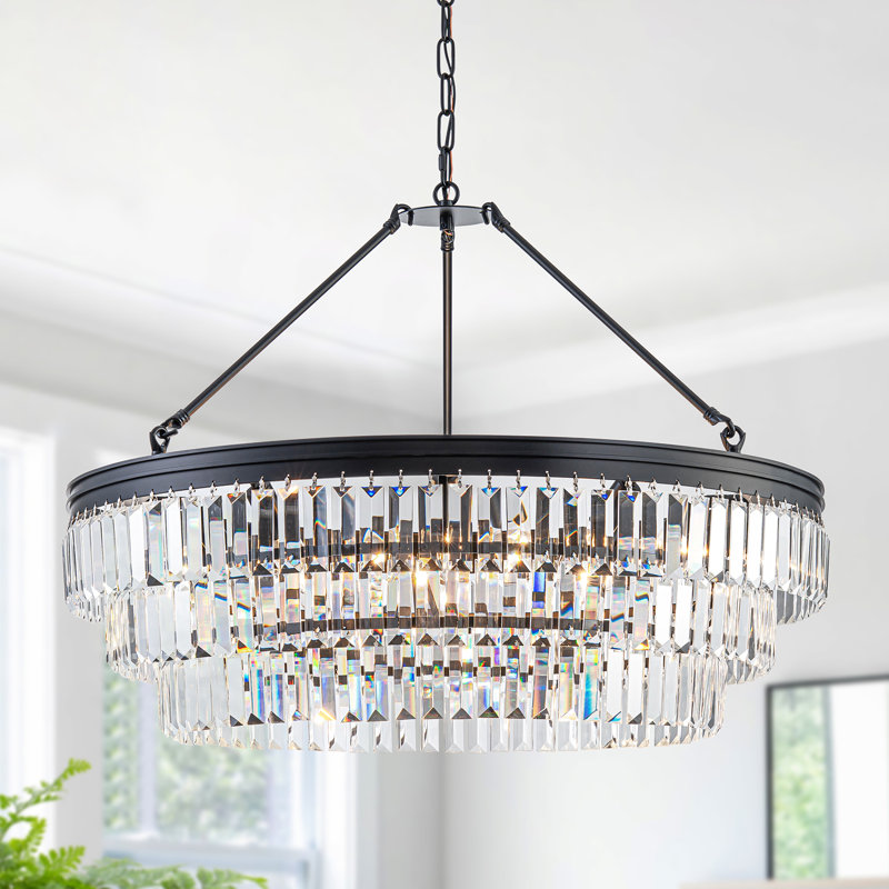 Lustre tambour en cristal 8 lumières moderne, Noir mat