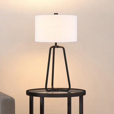 Gio 25.5" Tall Table Lamp with Fabric Shade in Blackened Bronze/White