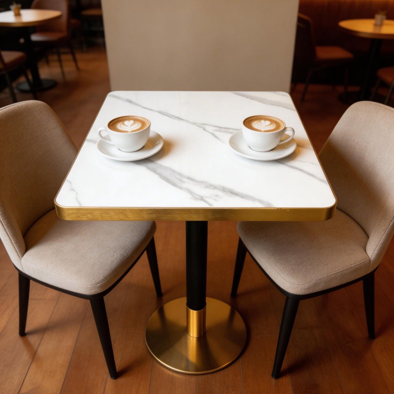 30" Square Sintered Stone Dining Table With Metal Pedestal Base – Commercial & Residential Use For Cafés, Restaurants & Small Spaces