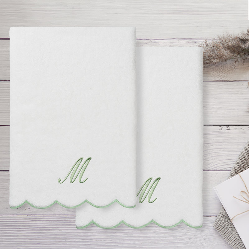 Ensemble de serviettes de bain personnalisées 100% coton turque 2 pièces Linum Home Textiles ADORNIA, M, Blanc/vert