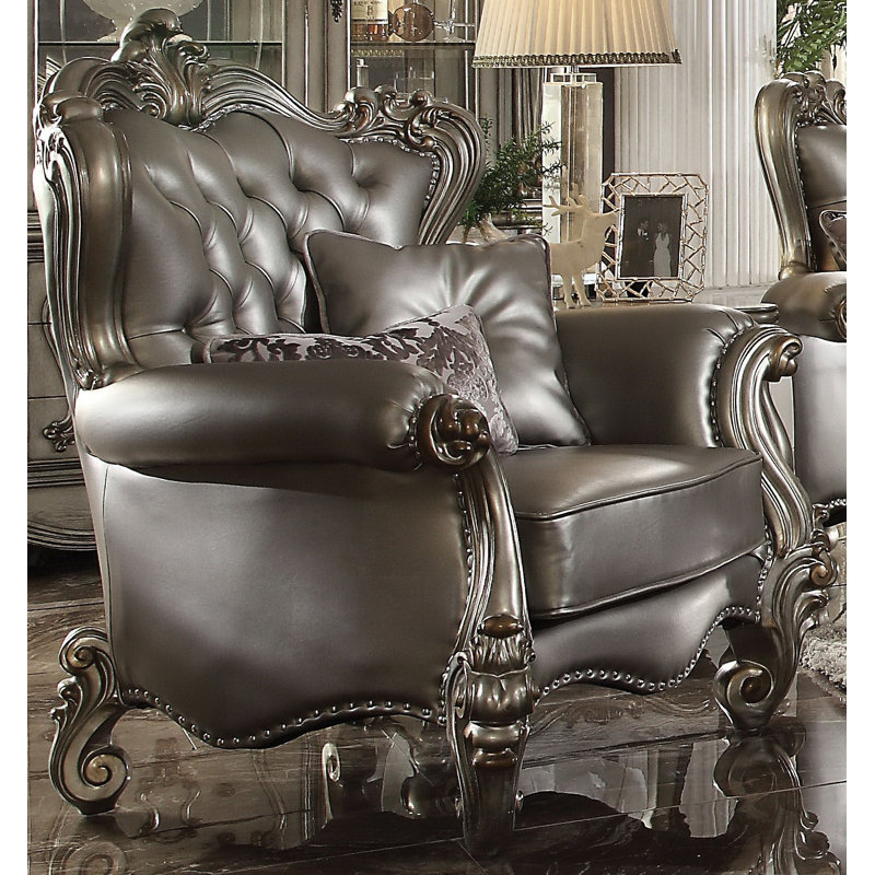 Faux Leather Armchair, Silver