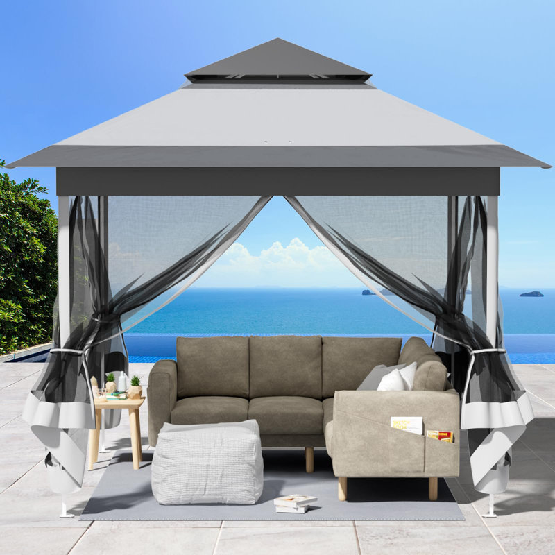 Gazebo With 4 Mosquito Net Side Panels, One Push Folding Gazebo Waterproof Stable, Double Roof Party Tent Uv Protection 50+, Garden Gazebo 4 Sandbags, For Patio/Market/Camping