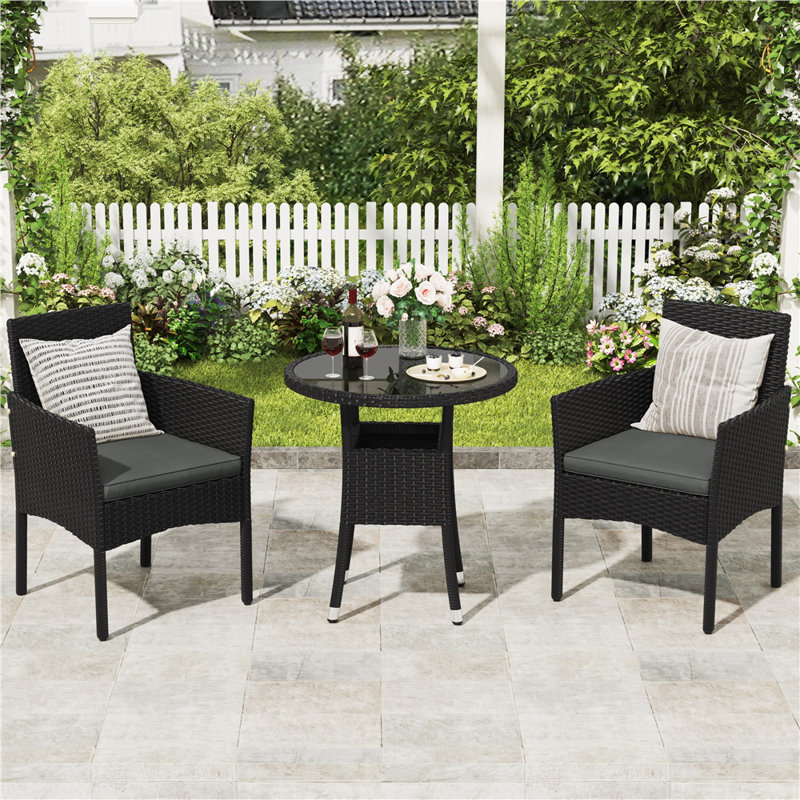 Outdoor Rattan Chairs and Side Table, Grey