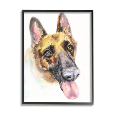 " German Shepard Pet Dog Tongue Out Portrait " by George Dyachenko Painting Print