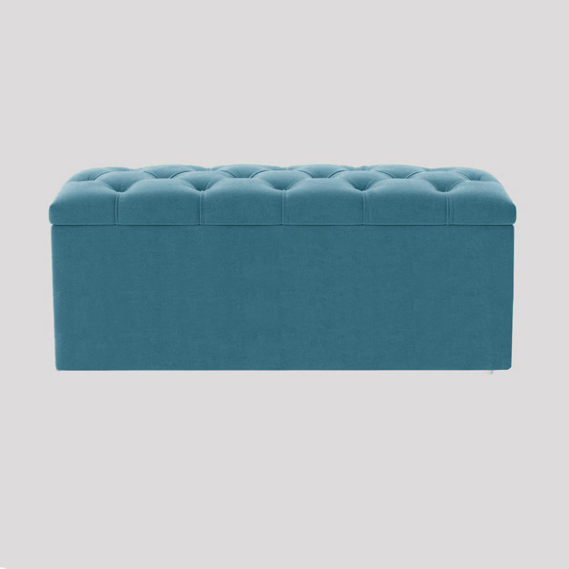  Luna Wide Chesterfield Velvet Rectangle Solid Color Standard Ottoman Box with Storage, Upholstered Deep Storage End of Bed Bench