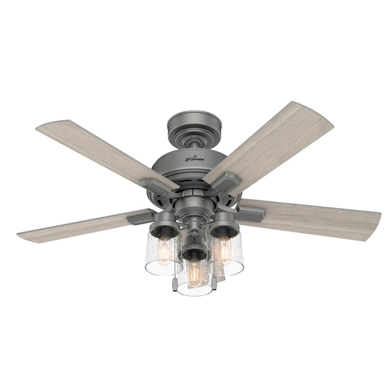44" Hartland 5 - Blade Modern Farmhouse Indoor Ceiling Fan with Lights and Pull Chains, Matte Silver