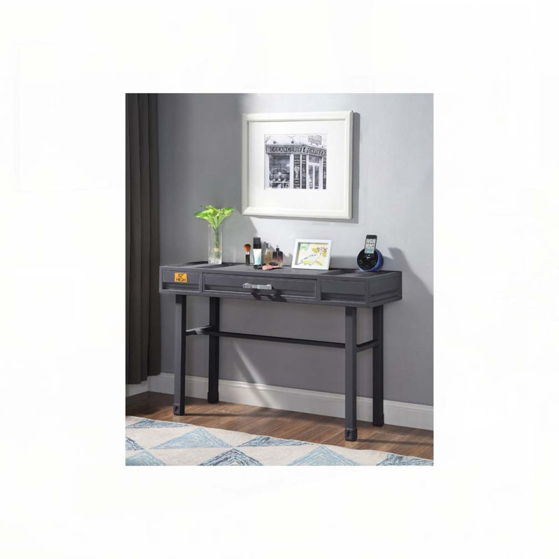 Bureau de coiffeuse en métal avec un tiroir, bronze industriel, Métal industriel