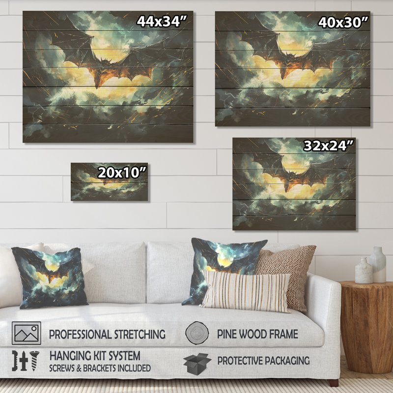 «Blue Watercolor Night Bat Charm I», reproduction sur bois, H 10 po x l 20 po x P 0,78 po