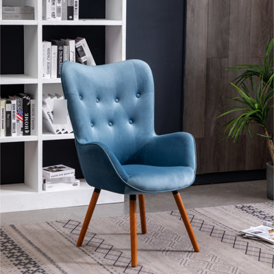 Chaise d'appoint en velours bleu - pieds en bois, chaise soyeuse à boutons, structure solide et rembourrage doux