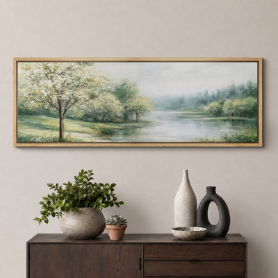 Soft Green Tree and Lake Landscape Nature Wall Decor for Living Room Bedroom Extra Large Pictures Framed Canvas Print Wall Art