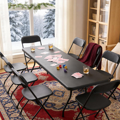 Table rectangulaire pliante soufflée de 6 pi et 72 po, table en plastique robuste et portable de 600 lb pour les pique-niques intérieurs et extérieurs