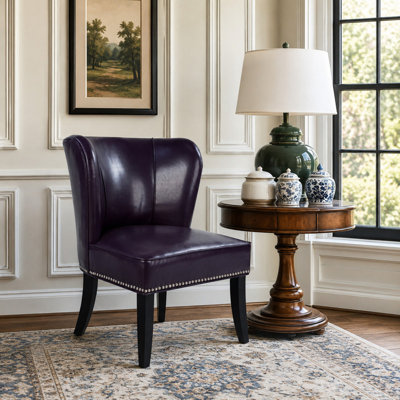 Fauteuil d'appoint en cuir synthétique 25,6 po x 27,2 po x 32,8 po avec garniture de rivet pour la réception de la chambre à coucher (mauve)