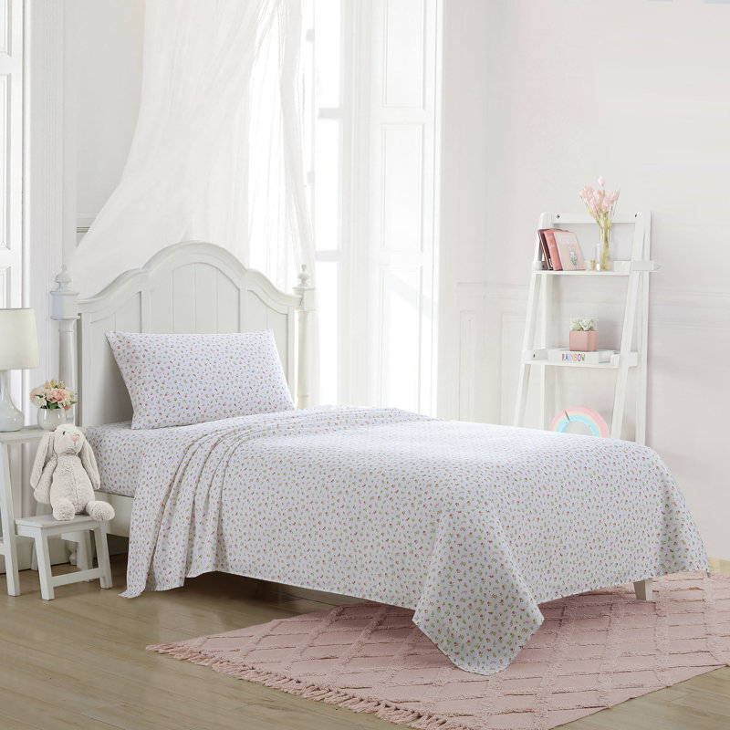 Laura Ashley Kids Cozy Printed Sheet Sets, Lovely Bows Pink, Twin Sheet Set with 1 Pillowcase