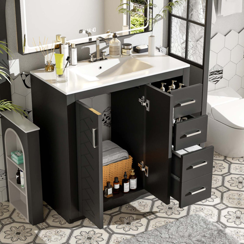 Meuble-lavabo 36 po avec lavabo en céramique, Noir