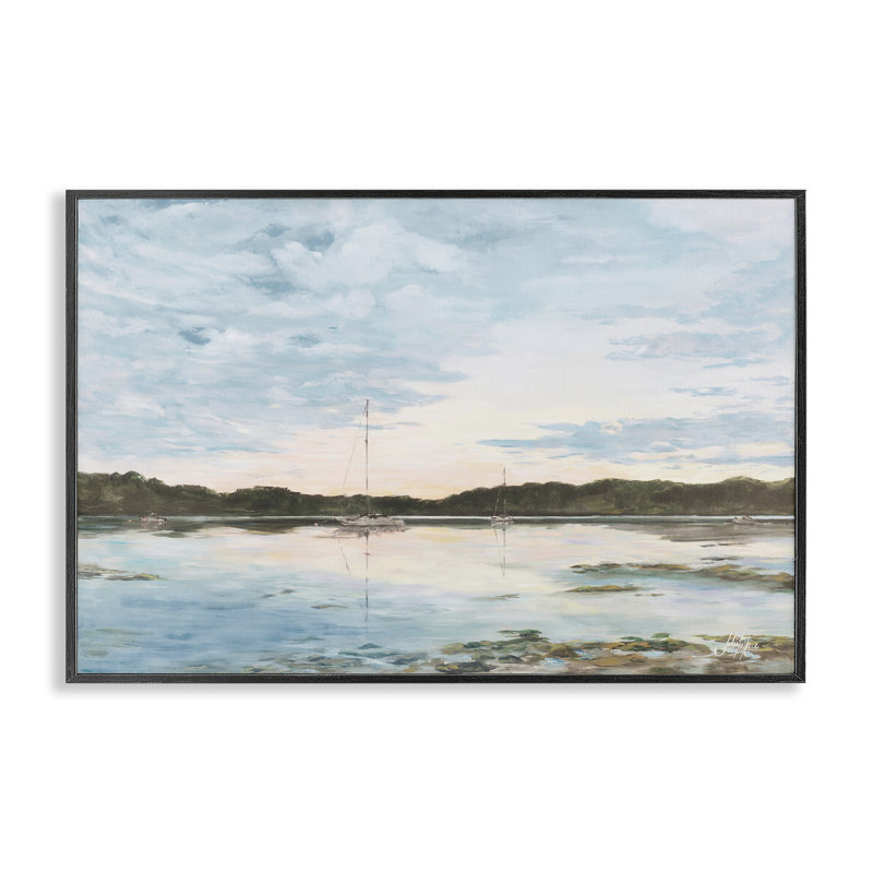 «Quiet Day on Lake Gray», art de la giclée par Julie DeRice, Giclée encadrée noir minuit, H 20 po x l 30 po