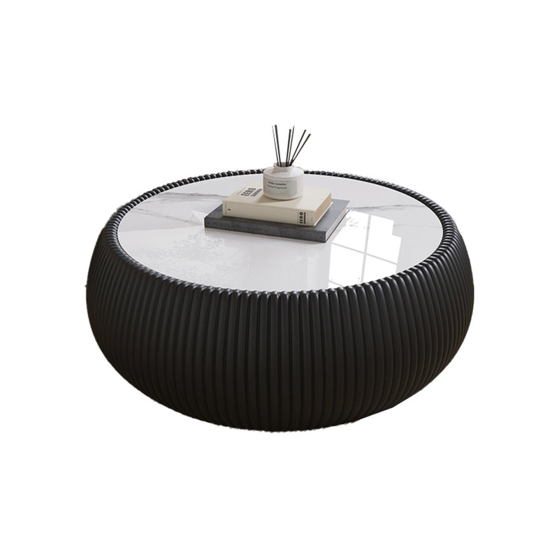 Table basse moderne en cuir clair avec dessus tambour en cuir pour meubles de salon, Polyuréthane noir