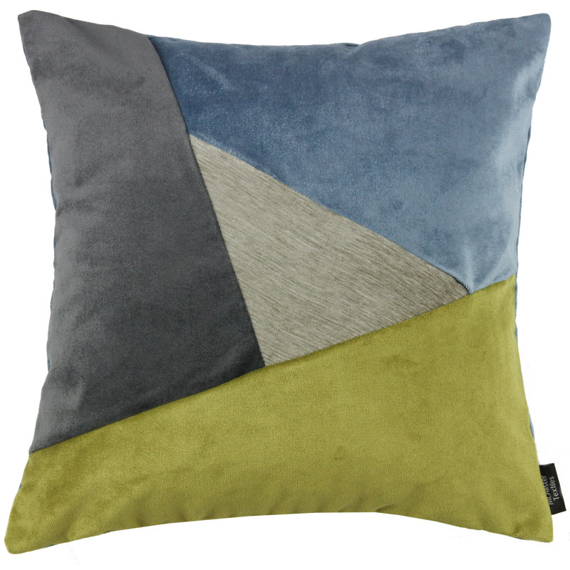 Epicurus Patchwork Square Cushion, 43 x 43cm, Petrol Blue/Lime