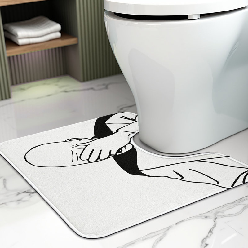 Tapis de salle de bain en U humour blanc et noir 20 po
