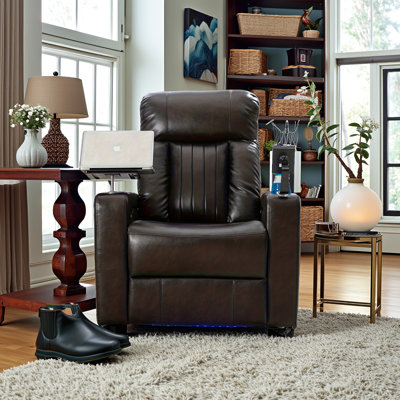 Fauteuil inclinable électrique de qualité supérieure brun - Fauteuil inclinable électrique avec bras de rangement, porte-gobelets, plateau pivotant à 360 °, support pour téléphone portable et charge USB