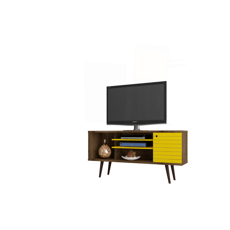 Meuble télé en brun rustique et jaune, Brun/jaune
