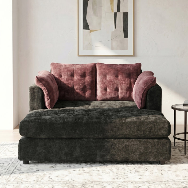 Canapé de chaise longue moderne à 2 places 54,7 po avec accoudoirs moelleux pour salon et appartement, Black;Red