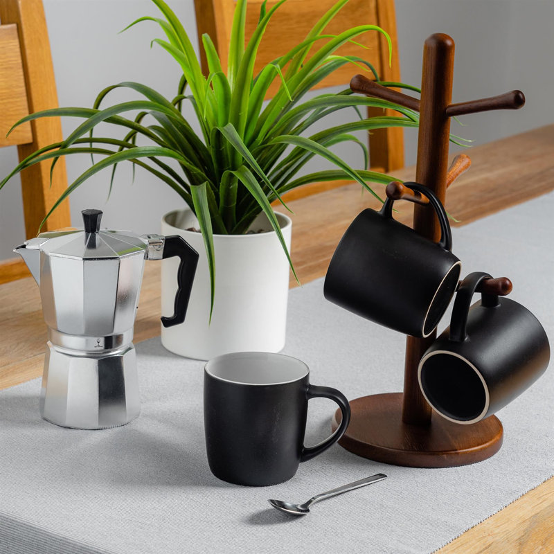 Argon Tableware - Matt Coloured Coffee Mugs - 350ml - Pack of 4, Black