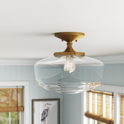 Tatem 14" 1-Light Modern Farmhouse Schoolhouse Glass/Metal LED Semi Flush Mount