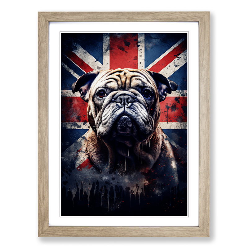 British Bulldog Symbolism Art - Framed Print, 34cm H x 25cm W x 2cm D, Oak Framed