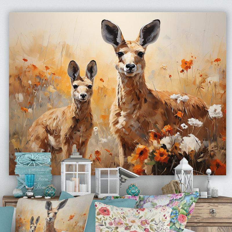 «Kangaroo Golden Blooms Outback» sur toile, Toile tendue, H 30 po x l 40 po x P 1,5 po