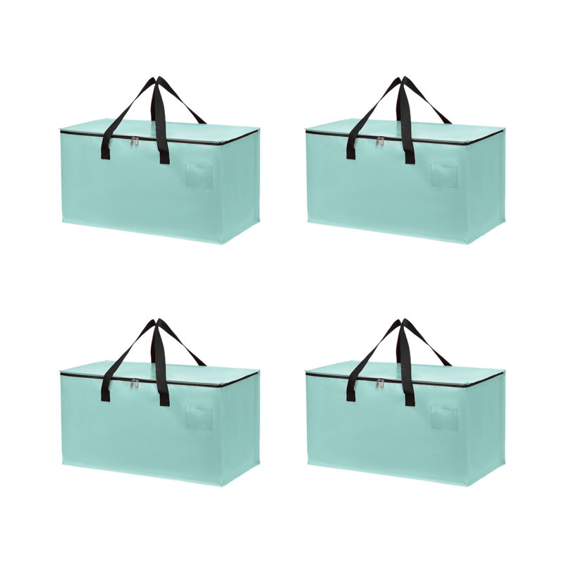  4 Pack Large Storage Bins with Lids, Heavy Duty Closet Organizers and Storage, Foldable Clothes Storage Bags, Storage Containers for Blanket, Comforter, Pillow, Bedding (Mint Green, 4 Pack)