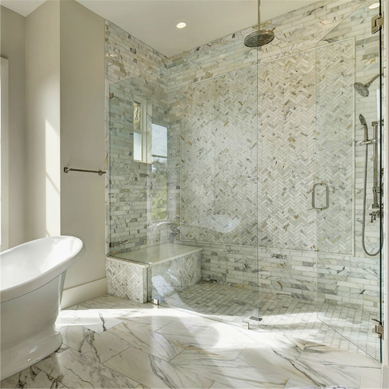 Calacatta 13" x 12" Marble Mosaic Tile, LIght Gray