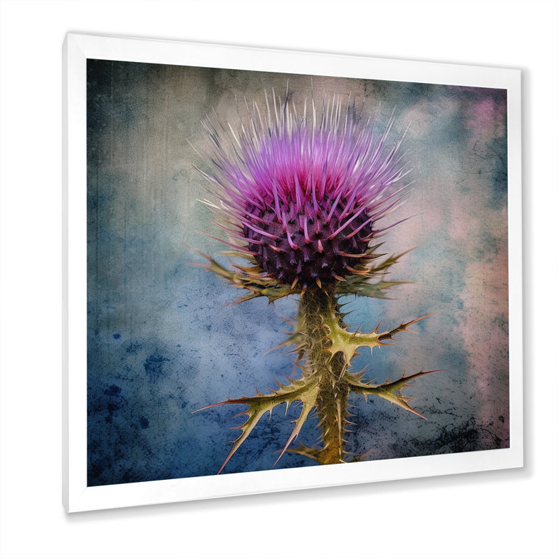 Mauve, vert, chardon, chuchotement, plante, IV, H 24 po x l 24 po x P 1 po, Cadre photo blanc