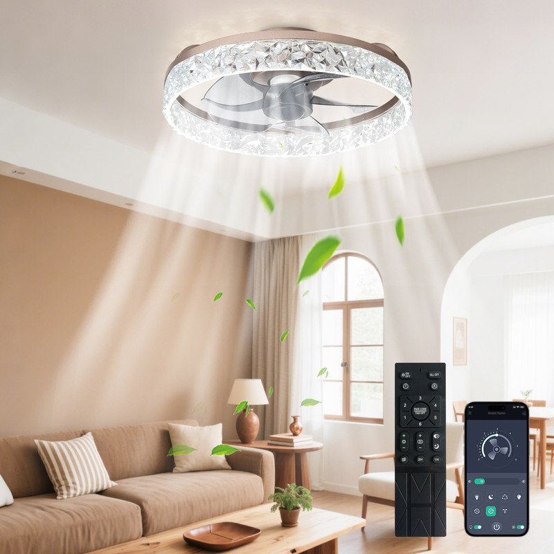 16 Inch Low Profile Ceiling Fan with Light, Ultra-Quiet, App & Remote Control, Dimmable 3 CCT LED, Flush Mount for Bedroom，in Brown