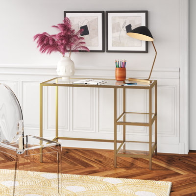 Modern Gold Compact Desk with Space-Saving Shelves