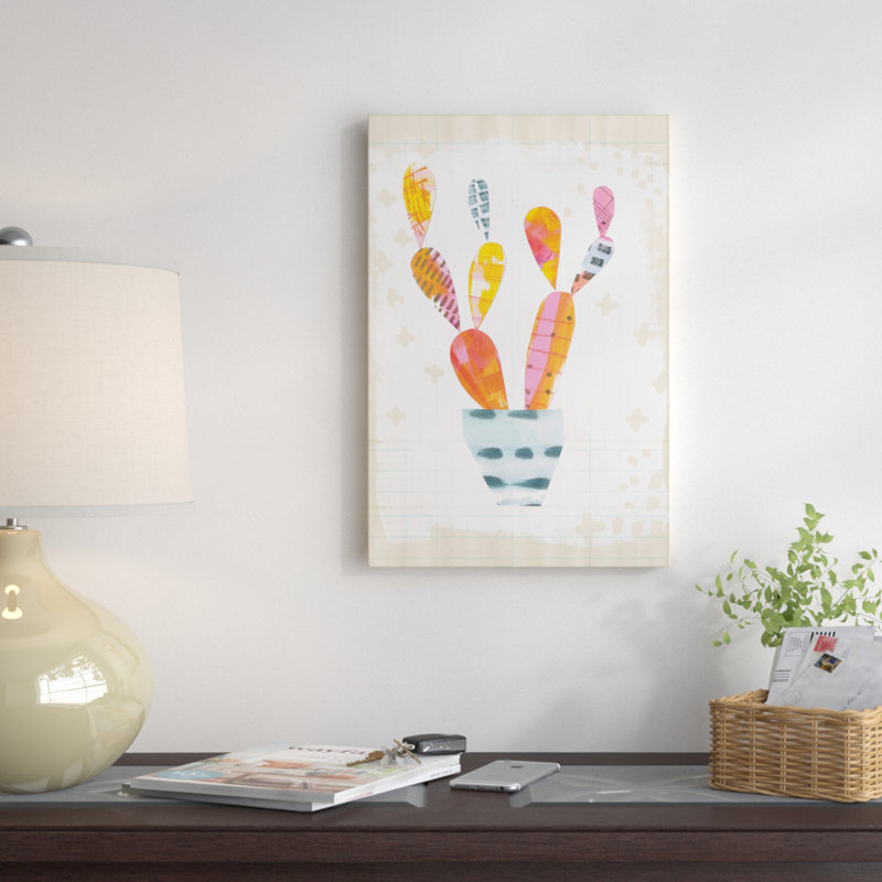 «Collage Cactus IV.A, impression sur toile tendue, H 60 po x l 40po x P 1,5 po, Pas de tapis, Toile tendue